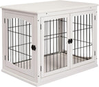 26-inch Durable Heavy-Duty Solid Premium Engineered Wood Dog End Table with Two Secure Lockable Doors and Expanded Storage Top Shelf White