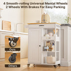 Gizoon Kitchen Island Cart with Storage Cabinet & Removable Tray | 27.6''W Mobile Kitchen Cart with Drawer, Towel Rack, 3 Hooks, 3 Open Shelves, Utility Trolley Cart for Dining Room, White