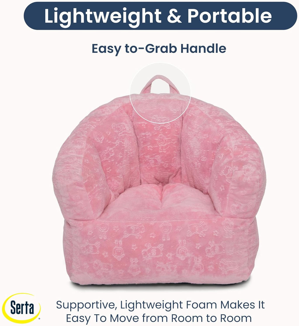 Delta Children - Serta Kids Plush Barrel Toddler Chair, Soft Foam Chair Bean Bag Chair Alternative for Boys and Girls, Cozy Seat for Reading, Watching Cartoons, Playroom Nursery Bedroom, Pink