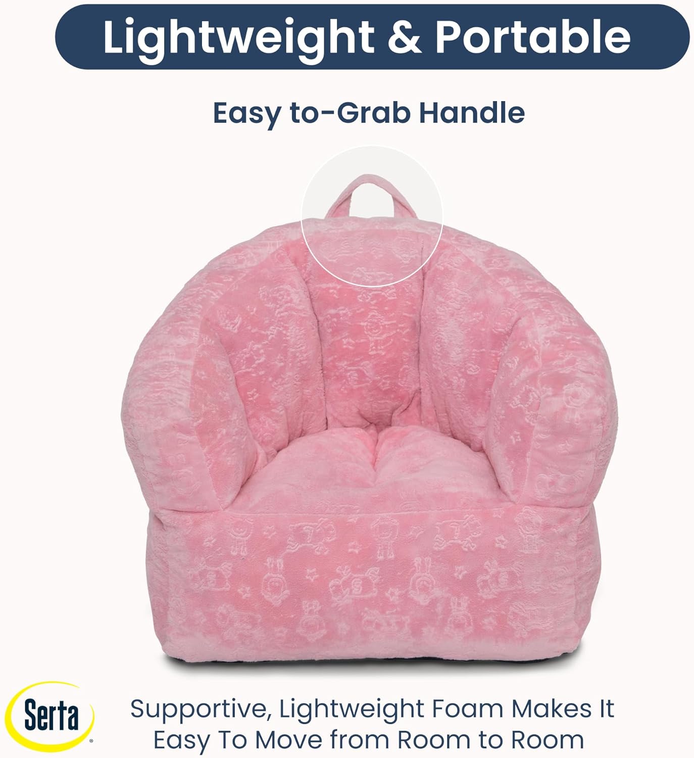 Delta Children - Serta Kids Plush Barrel Toddler Chair, Soft Foam Chair Bean Bag Chair Alternative for Boys and Girls, Cozy Seat for Reading, Watching Cartoons, Playroom Nursery Bedroom, Pink