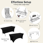 1 Set 6 FT Rectangle Folding Table with Carrying Handle, Lightweight Fold-in-Half Utility Table, with Matching Black Stretch Spandex Covers, Ideal for Weddings, Parties, Camping, Banquets, Crafts