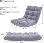 MAT EXPERT Floor Chair with Back Support, Floor Gaming Chair w/ 14 Adjustable Position, Soft Coral Fleece&Alloy Steel Frame, Foldable Padded Lazy Couch Recliner for Meditating (Gray, Large)