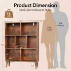 DUMOS Bookshelf, 7 Cube Storage Organizer with Legs, 3-Tier Modern Wooden Bookcase, Open Standing Display Shelf for Living Room, Bedroom, Office, Rustic Brown