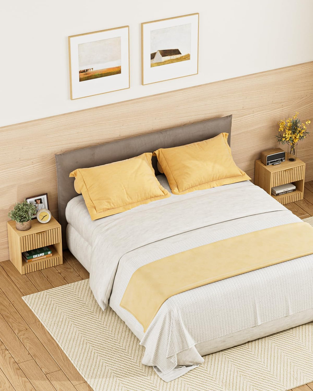 Small Nightstand, Modern Night Stand, Bedside Table with Drawer and Open Shelf, Cube Design, Small Side Table for Bedroom, Living Room, Oak