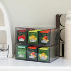 CLUQMEIK 2 Large Acrylic Tea Bag Organizer, 9 Grids Tea Organizers and Storage with Acrylic Drawers Stackable, Teabag Holder Organizer for Counter Countertop Kitchen Cabinet