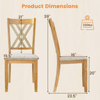 Giantex Wooden Dining Chairs Set of 2, Linen Fabric Upholstered Kitchen Chair w/Rubber Wood Frame, Wide Padded Seat, Curved Cross Back, Farmhouse Side Chairs for Dining Living Room Restaurant