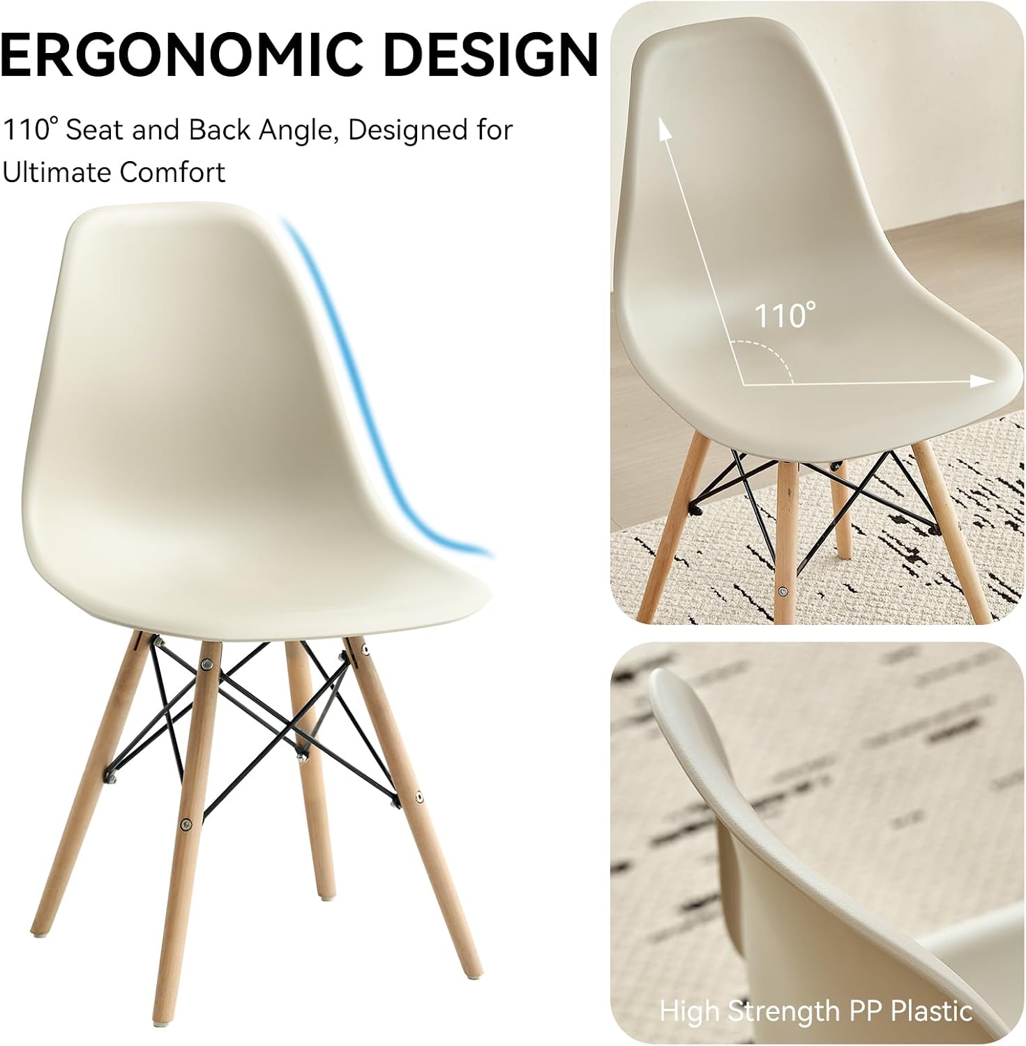 5-Piece Round Dining Table Set, Small 35.5" Kitchen Table Chairs Set of 4 Space Saving Furniture, Plastic Seats, Solid Wood Legs, for Living Room Apartment Office Home, Sand