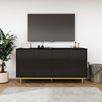 MUUEGM Buffet Cabinet with Storage, 58" Fluted Sideboard Kitchen Storage Cabinets with Shelves and 4 Doors, Modern Wood buffets & Sideboards for Dinging Room, Living Room, Black Storage Cabinet