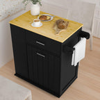 HQZX Rolling Kitchen Island with Trash Can Storage, Black | Portable & Movable & Lockable Wheels, Towel Rack & Spice Rack, Tilt Out Trash Can Cabinet with Drawer, Mobile Island Cart