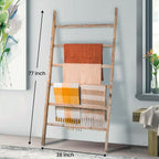 Blanket Ladder Shelf 6.4FT, 38 inch Wide Solid Wooden Blanket Ladder for Living Room, 6-Layer Farmhouse Rustic Quilt Rack for Living Room Bathroom
