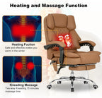 Kneading Massage Executive Office Chair with Heated,90-135° Reclining Office Chair with Footrest,Computer Desk Chair with Wheels,Diamond-Stitched Cushion Leather Office Chair (Brown)