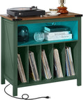 Joaxswe Large Record Player Table with Charger Station & LED Lights, Vinyl Record Storage Player Table up to 230 Albums, Turntable Stand with Display Shelf for Music Room Bedroom Living Room (Green)