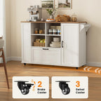 51" Kitchen Island with Storage & Drop Leaf, Farmhouse Rolling Kitchen Island on Wheels with Power Outlet, Spice Rack,Portable Island Table with Drawer & Cabinet for Kitchen, White