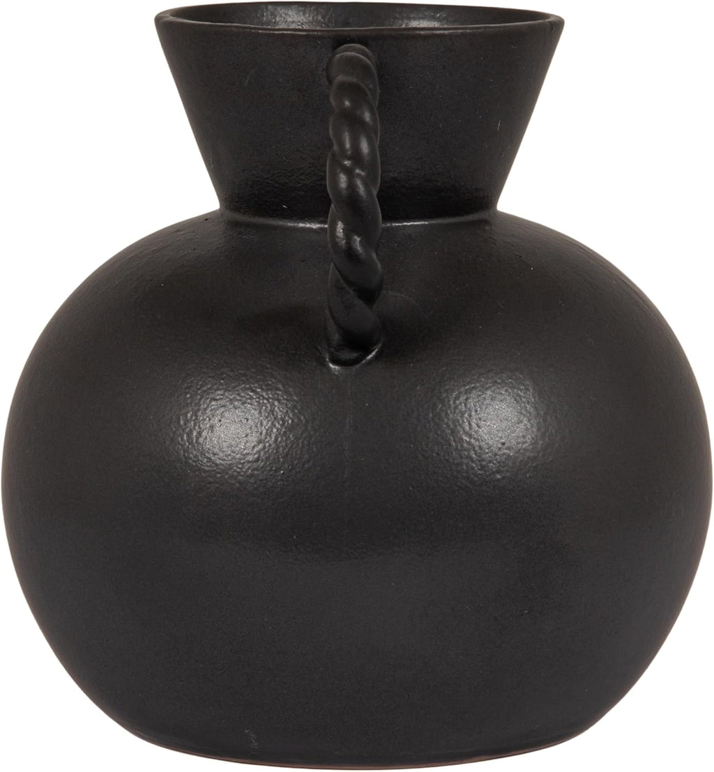 Bloomingville Stoneware Vase with Twisted Handles, Reactive Matte Black Glaze