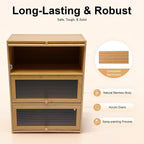 Kitchen Pantry Sideboard Small Bamboo Cabinet with 3 Clear Acrylic Doors Freestanding Countertop Storage for Dishes Bottles Spices