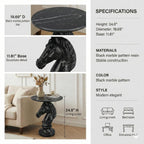 Horse Head Side Table, Faux Marble Round End Table with Resin Sculpture Pedestal Base, Small Accent Table for Living Room Bedroom Office, Modern Glam Decor, Black