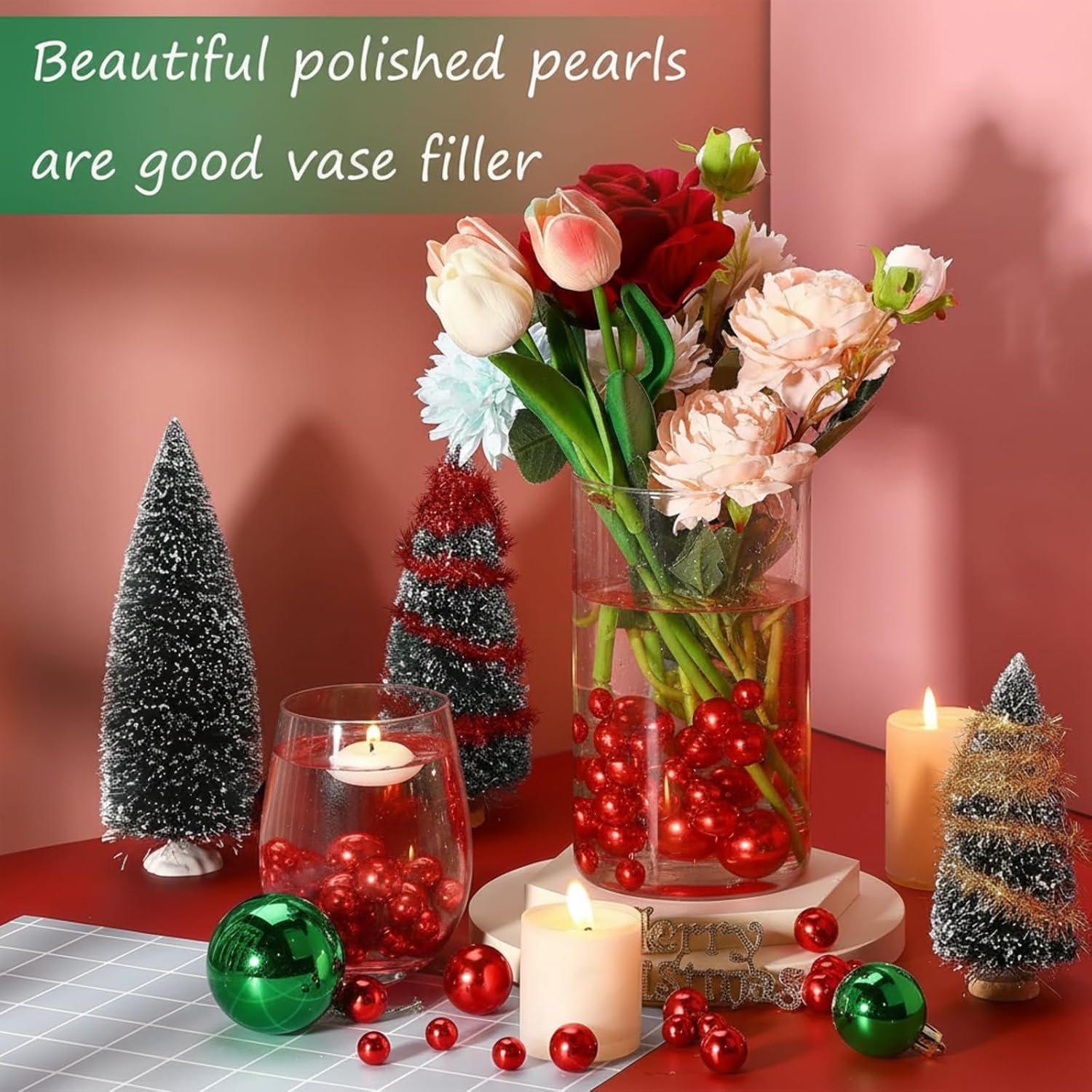 Hicarer 120 Pcs Valentines Day Vase Filler Red Water Beads 3 Sizes Floating Beads for Vases Candle Holder Holiday Romantic Table Centerpieces Bedroom Decorations, 14/20/30 mm (Red)