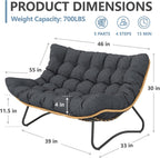 SWITTE Outdoor Papasan Loveseat, Oversized Double Wicker Egg Chair with Cushion, All-Weather Rattan 2-Seater Patio Lounge Chair for Balcony, Backyard, Poolside, Porch, Charcoal