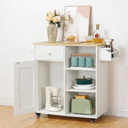HOOBRO Kitchen Island, Storage Cabinet with Drawer, Kitchen Cart with Spice and Towel Rack, Saving Space, Easy Assembly, for Living Room, White and Natural WN12ZD01