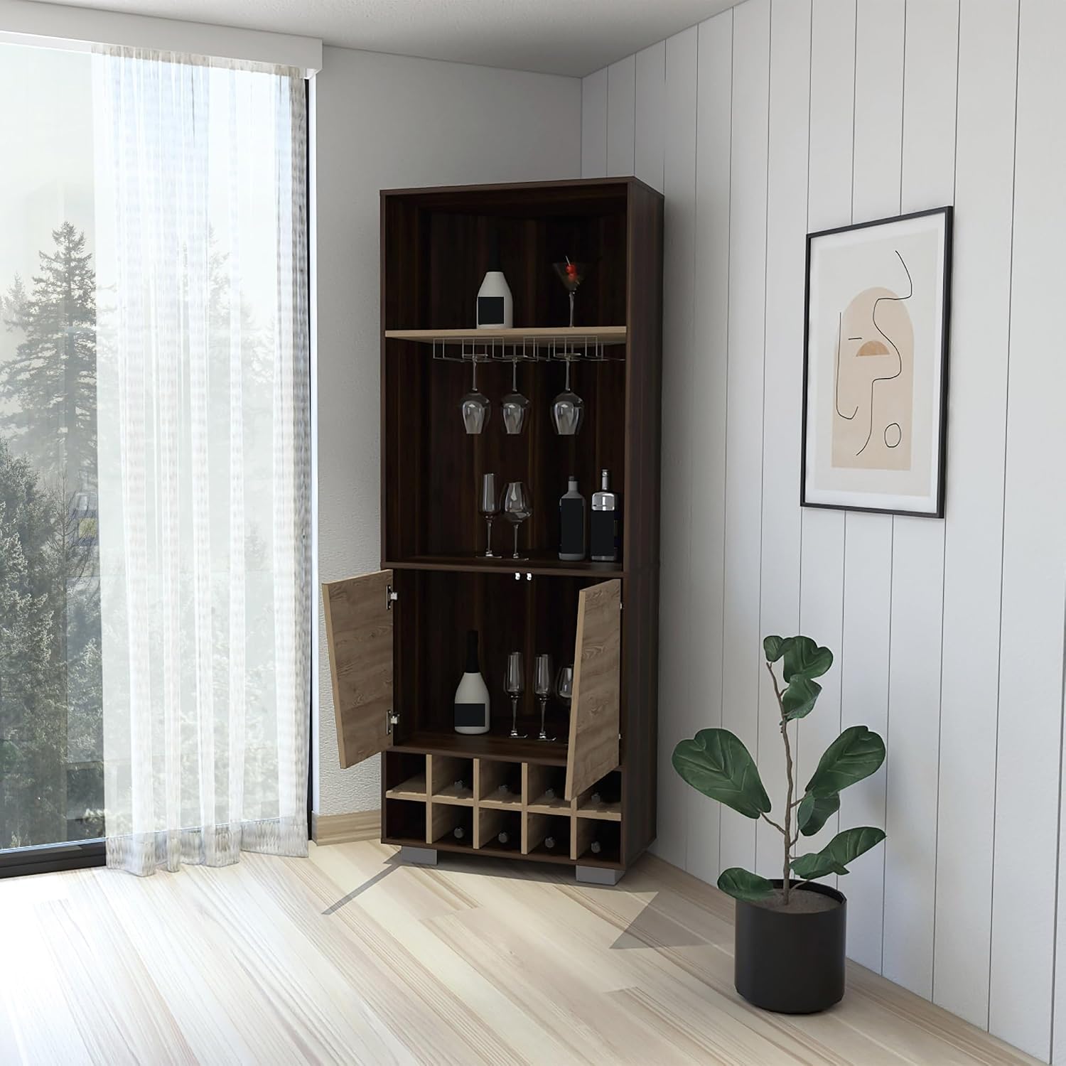 Wine Rack 10-Bottle 3-Shelf Corner Cabinet, Pantry Storage Cabinet Locker for Living Room,for Kitchen Home