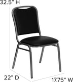 BizChair Stacking Banquet Chair in Black Vinyl - Silver Vein Frame