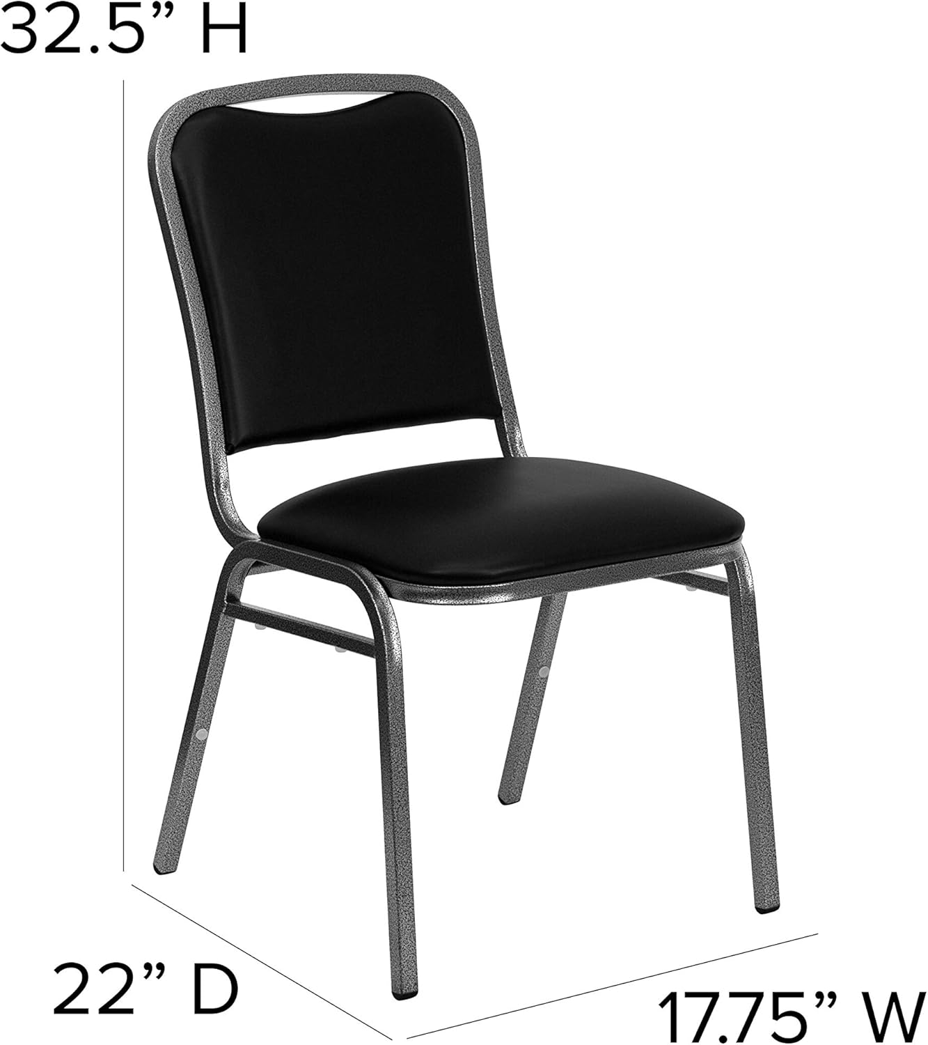 EMMA + OLIVER Stacking Banquet Chair in Black Vinyl - Silver Vein Frame