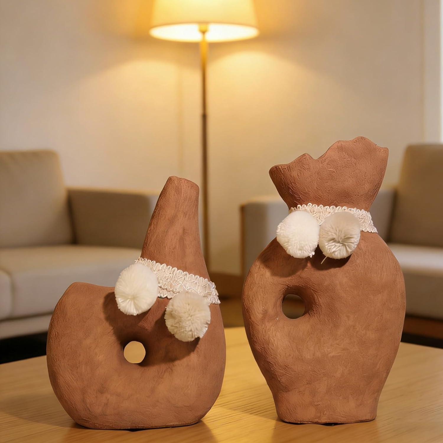 Modern Ceramic Flower Vase for Home Decor, Rustic Farmhouse Vases Set of 2 Terracotta Decorative Pottery Boho Vases for Pampas Grass Living Room Kitchen Bedroom Entryway Mantel Decor