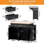 Bigbiglife Kitchen Island with Storage, 50.8" Rolling Kitchen Island Cart with Drop Leaf & Storage - Mobile Kitchen Organizer with Wheels, Rubberwood Top, Trash Can Cabinet & Towel Rack, Black