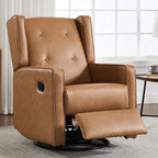 CANMOV Swivel Rocker Recliner Chair Set of 2, Nursery Glider Chair, Nursery Rocking Chairs, Manual Reclining Chair, Brown