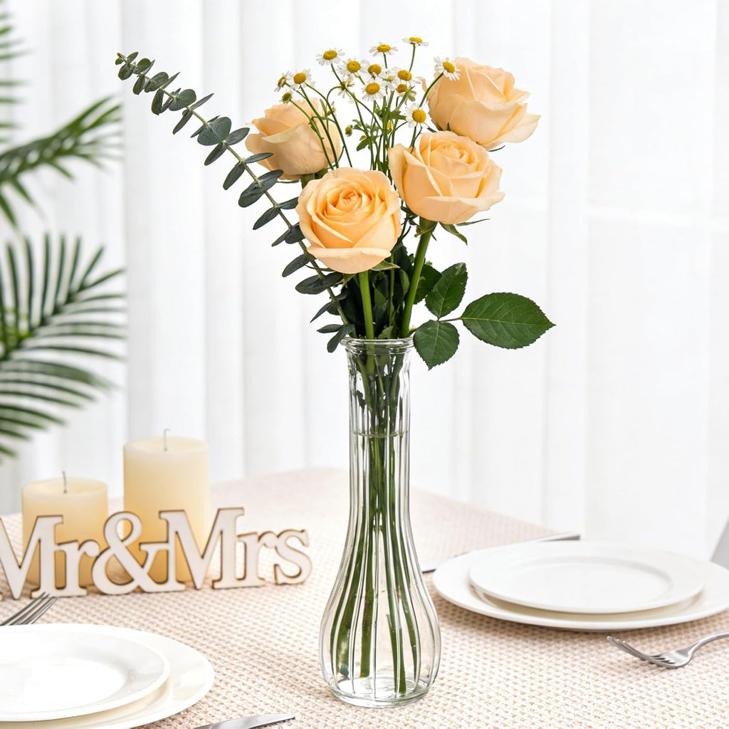 Glass Bud Vases for Centerpieces, 6 Pack Clear Small Flower Vases for Wedding Decorations and Indoor Home Decor, Hurricane Candle Holder for Table Shelf, Party