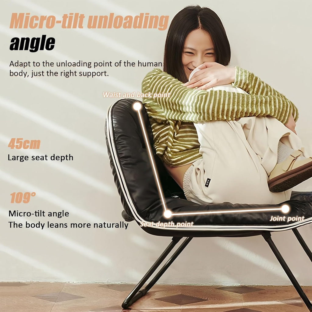 Cozy Reading Chair - Folding Faux Leather Modern Accent Chair - Goose Feather/Sponge Filling Comfortable Folding Chair Portable with Handle Camp Chair - Floor Gaming Chair,Pink