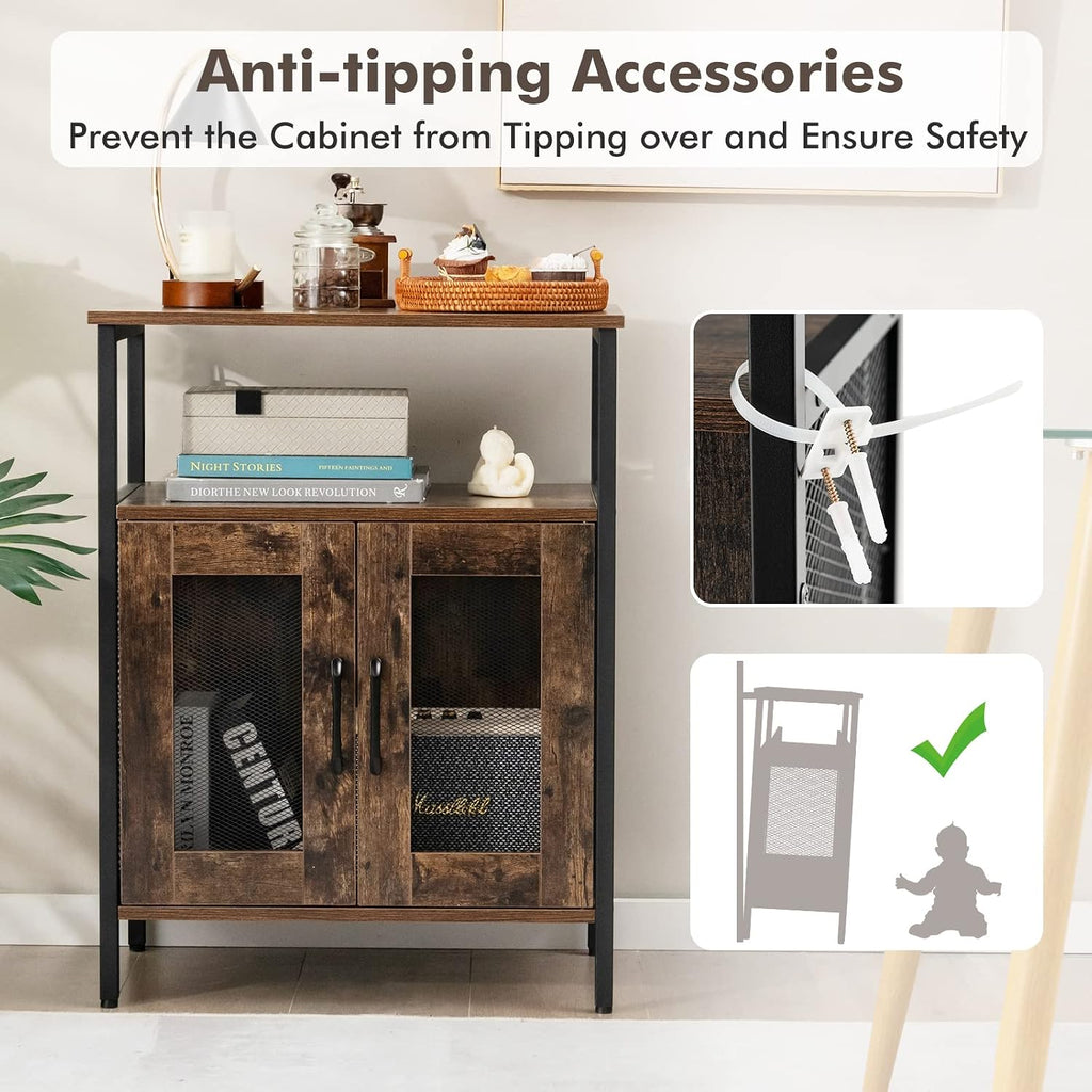 TANGZON Wine Bar Cabinet, Drinks Storage Sideboard with Glass Holder and Removable Bottle Shelf, Freestanding Organizer Cupboard Unit for Home Kitchen