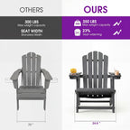 PURPLE LEAF Adirondack Chair with 24.6" Oversized Seat and Dual Cup Holders All Weather Wood-Like HDPE Outdoor Fire Pit Chair for Patio Garden Deck Backyard Porch, Gray