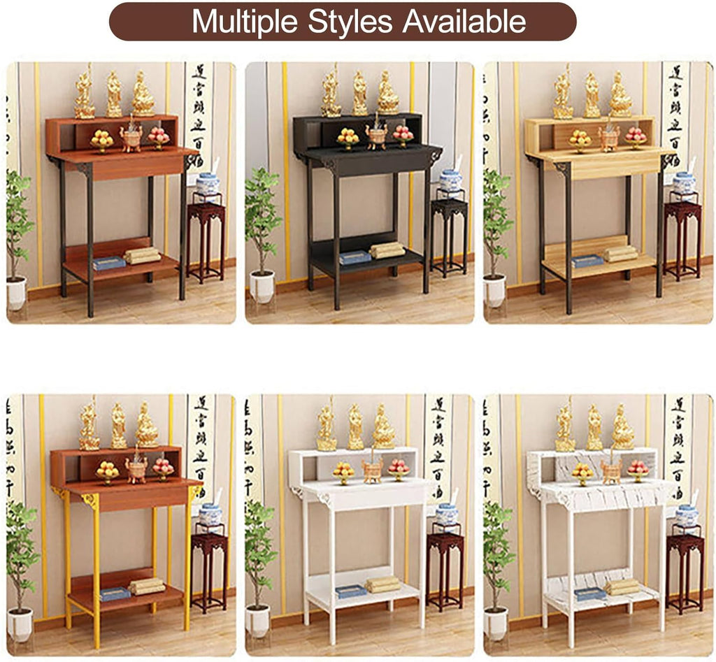 Solid Wood Altar Table, Prayer Meditation Table with Storage, Buddhist Shrine Cabinet for Small Spaces, Pooja Stand for Home Temple and Office Puja Mandir God(Black,60 * 42cm/23.6 * 16.5in)