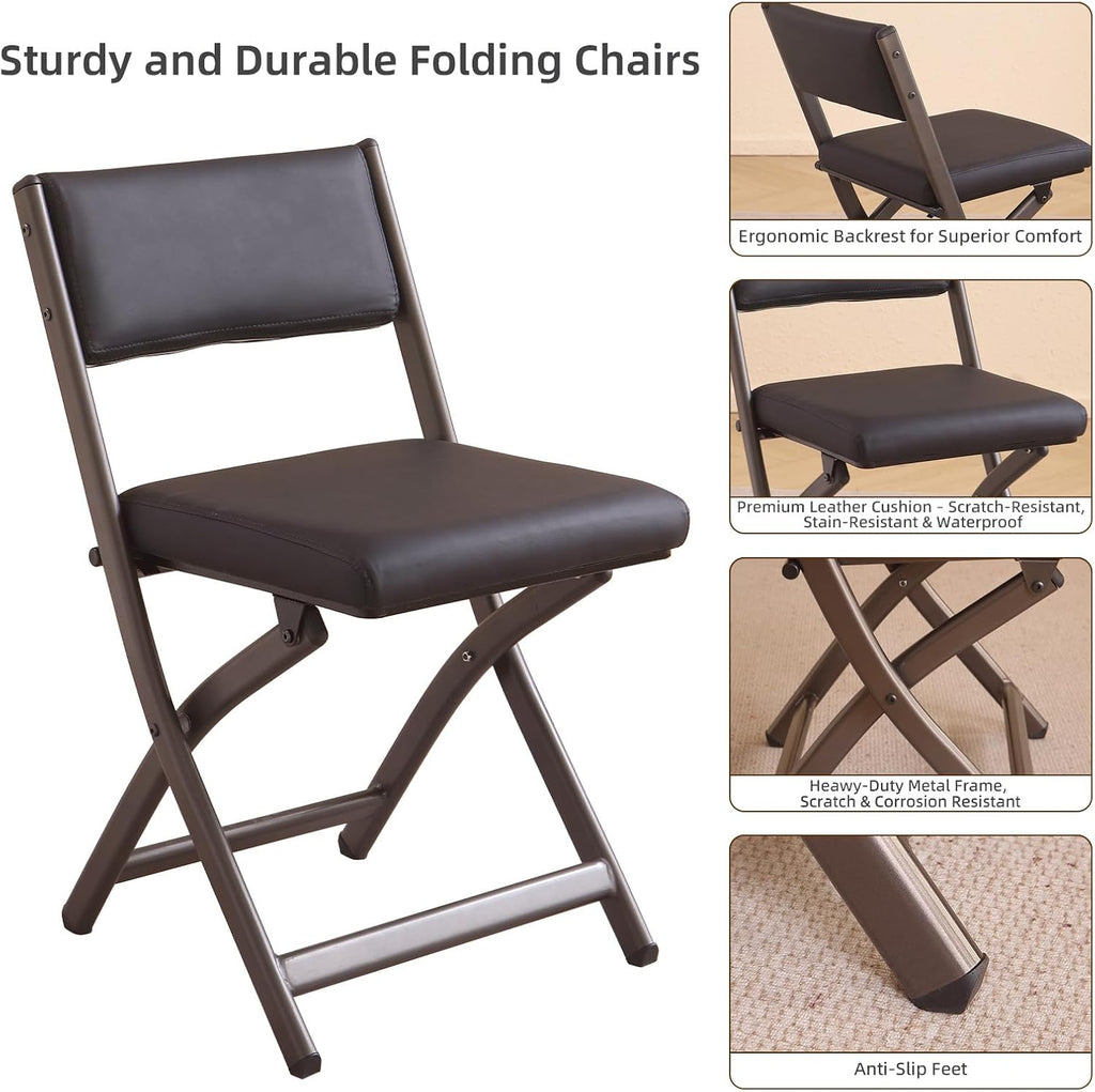 Folding Chairs with Cushion 2 Pack, High-Resilience Foam, Black | 450LBS Capacity, 2-Inch Thick Cushion, 4.7" Folded, Foldable Dining Chairs for Kitchen Dining Room Wedding Office Party