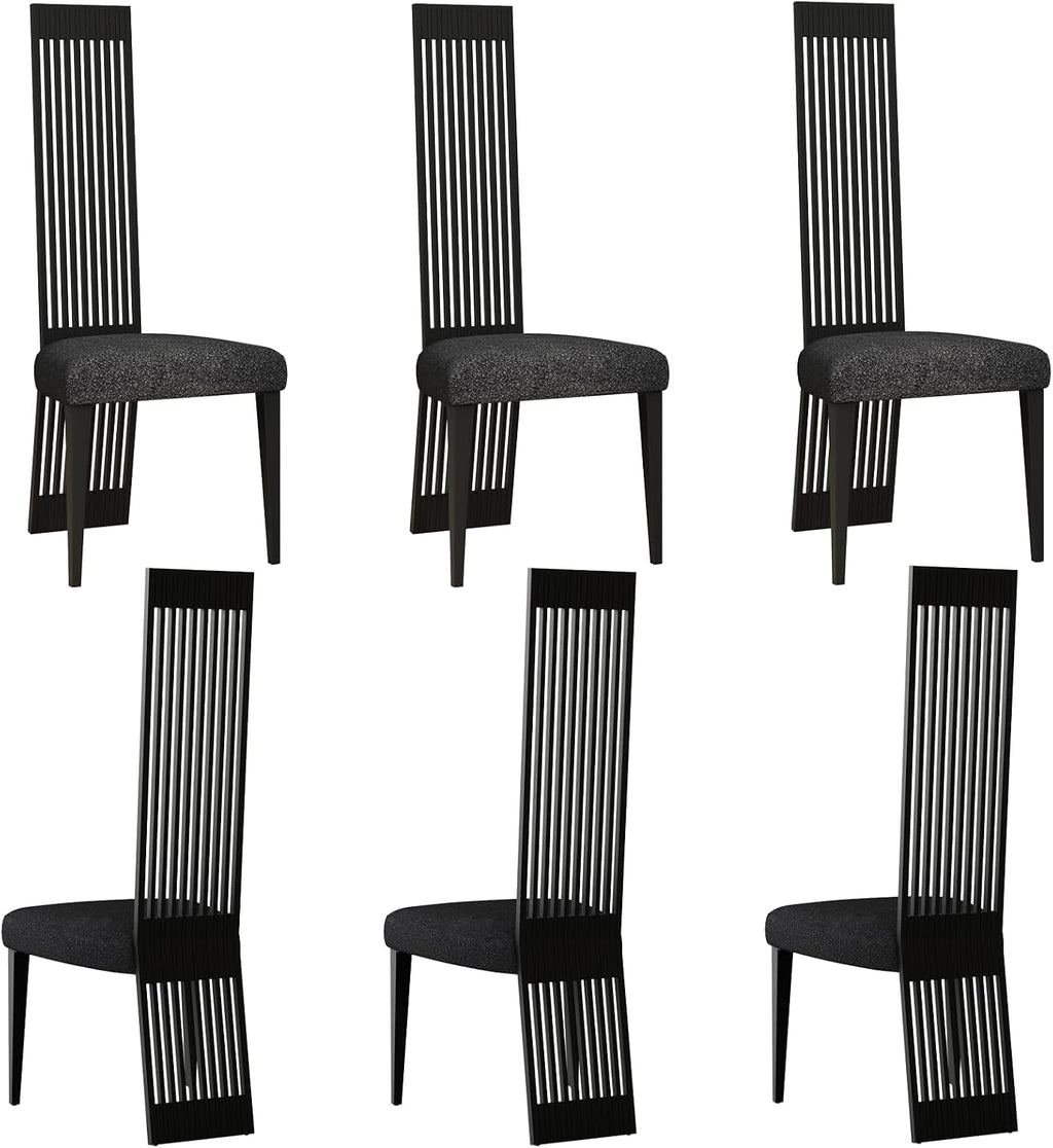 Modern Black Dining Chairs Set of 6, Upholstered High Back Dining Chairs with Stainless Steel Backrest and Legs, Luxury Dining Room Chairs for Kitchen Living Room Restaurant