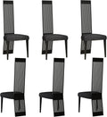 Modern Black Dining Chairs Set of 6, Upholstered High Back Dining Chairs with Stainless Steel Backrest and Legs, Luxury Dining Room Chairs for Kitchen Living Room Restaurant