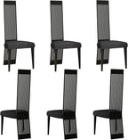 Modern Black Dining Chairs Set of 6, Upholstered High Back Dining Chairs with Stainless Steel Backrest and Legs, Luxury Dining Room Chairs for Kitchen Living Room Restaurant