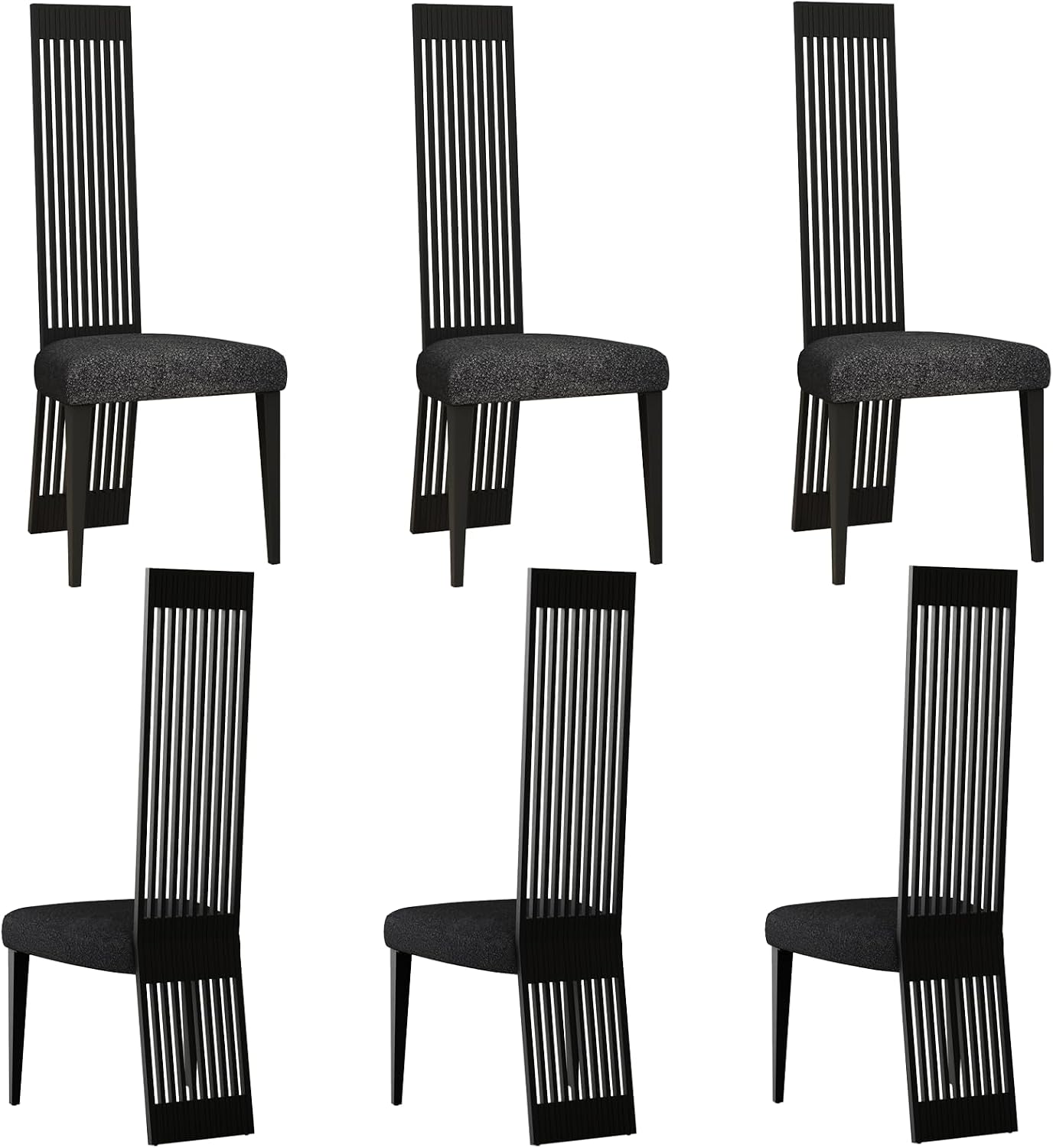 Modern Black Dining Chairs Set of 6, Upholstered High Back Dining Chairs with Stainless Steel Backrest and Legs, Luxury Dining Room Chairs for Kitchen Living Room Restaurant