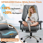 Massage & Heated Office Chair with Foot Rest, Ergonomic Executive Office Chair with Reclining Backrest, Adjustable Arms & Lumbar Support, High Back Leather Desk Chairs for Home Office, Gray
