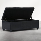 SIMPLIHOME Avalon Storage Ottoman Bench - 48 inch Wide Upholstered Vegan Leather Rectangle Storage Ottoman Bench in Carbon Black, Contemporary Ottoman for Living Room or Entryway with Lift-Up Lid