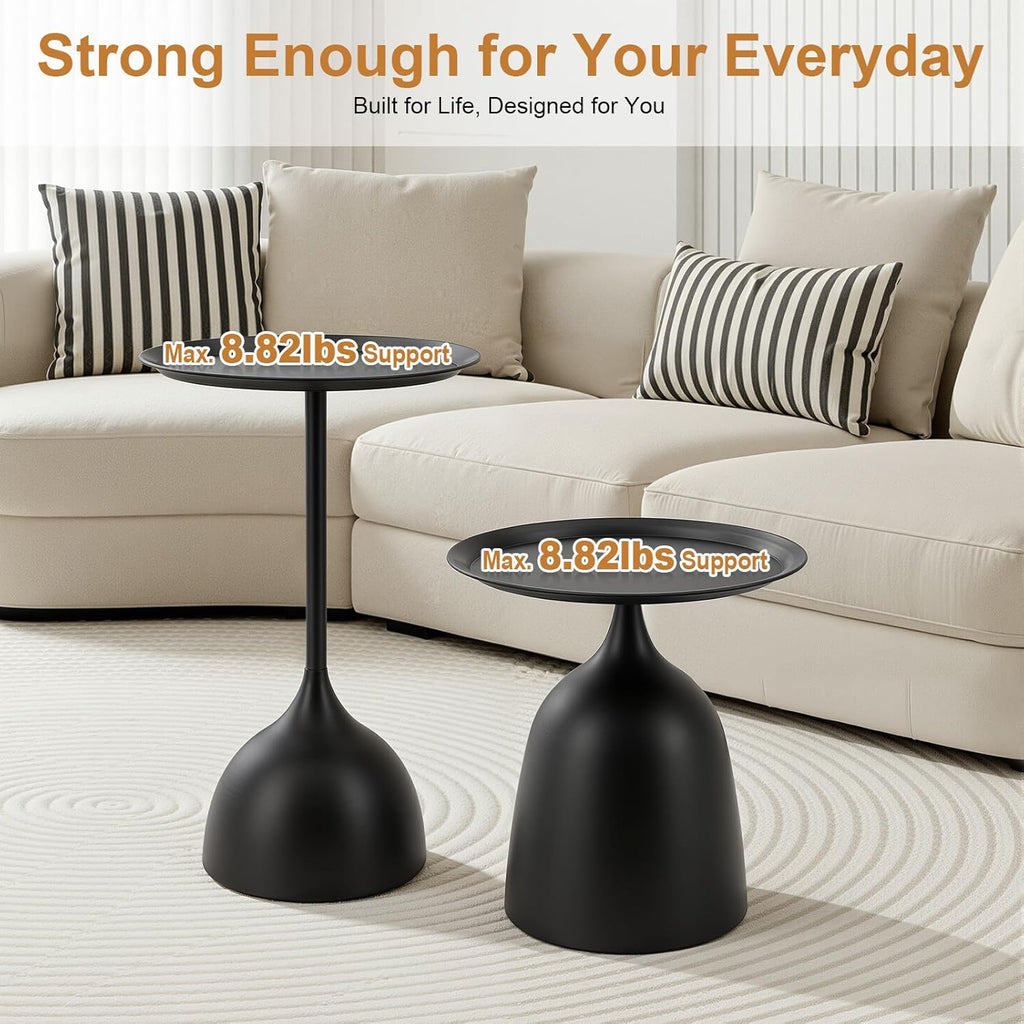 Round Side Table Set of 2 Black Nesting Tables with 16.9'' & 23.6'' Height – for Living Room, Bedroom, and Balcony