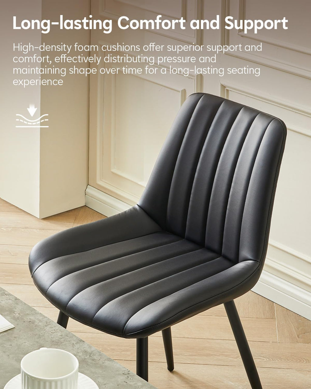 CLIPOP Dining Chairs Set of 2, Faux Leather Dining Chairs with Upholstered Seat, High Back Comfy Cushion, Metal Leg, Accent Kitchen Side Chair for Living, Restaurant & Meeting Room, Black