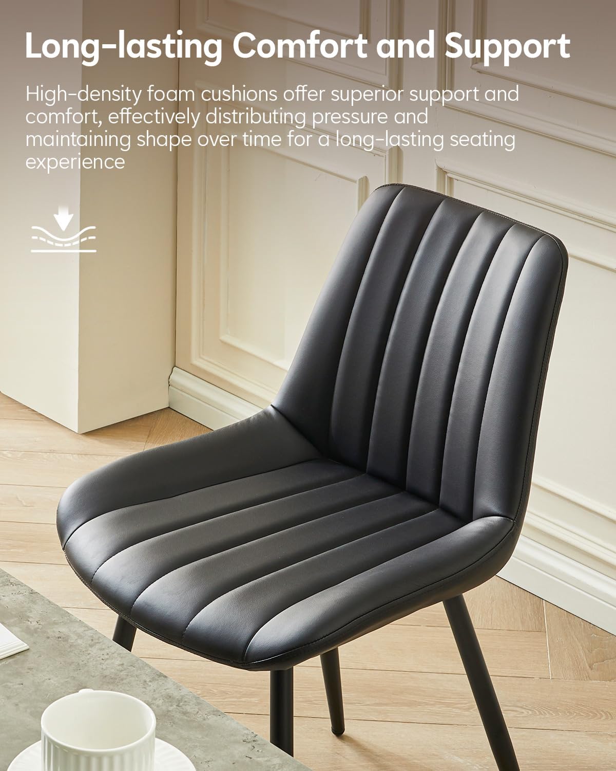 CLIPOP Dining Chairs Set of 2, Faux Leather Dining Chairs with Upholstered Seat, High Back Comfy Cushion, Metal Leg, Accent Kitchen Side Chair for Living, Restaurant & Meeting Room, Black