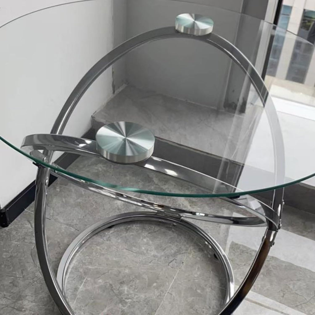 End Table Round Side Table, Glass End with Metal Frame, Small Coffee with Modern Style for Spaces,Living Room, Balcony, Bedroom Living Room Side Table