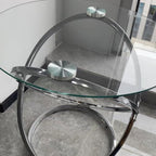End Table Round Side Table, Glass End with Metal Frame, Small Coffee with Modern Style for Spaces,Living Room, Balcony, Bedroom Living Room Side Table