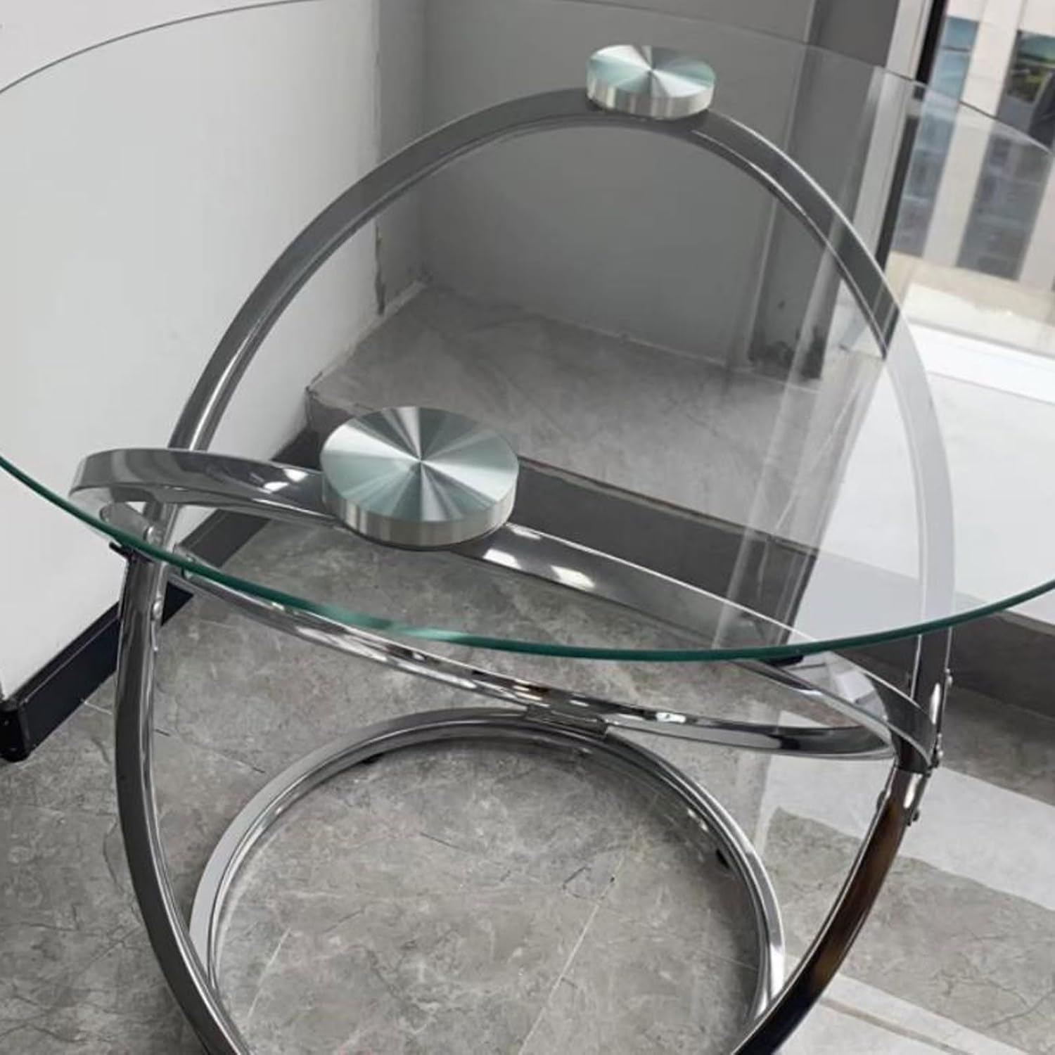 End Table Round Side Table, Glass End with Metal Frame, Small Coffee with Modern Style for Spaces,Living Room, Balcony, Bedroom Living Room Side Table