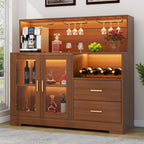 Auromie Wine Bar Cabinet with LED Light, Home Coffee Cabinet with Wine and Glass Rack, Kitchen Buffet Sideboard with Storage Cabinet&Drawers, Modern Liquor Cabinet for Living Room Dining Room (Brown)