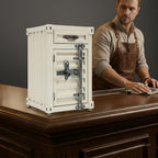 Industrial Wind Bedside Table, Container Style Locker Wrought, Iron Container Side Table with Metal Combination Lock for Living Room, Bar, Office (Creamy White, 12.6 x 12.6 x 19.69in)