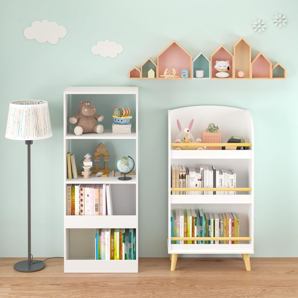 Bookshelf, 4 Tier Bookcase, Book Organizer, Toy Storage Cabinet Organizer, White